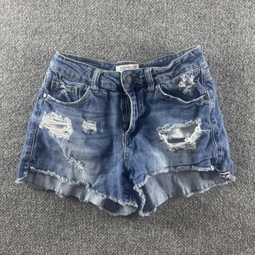Judy Blue Denim Shorts Womens S Blue Distressed Cut Off Frayed Hem Stretch